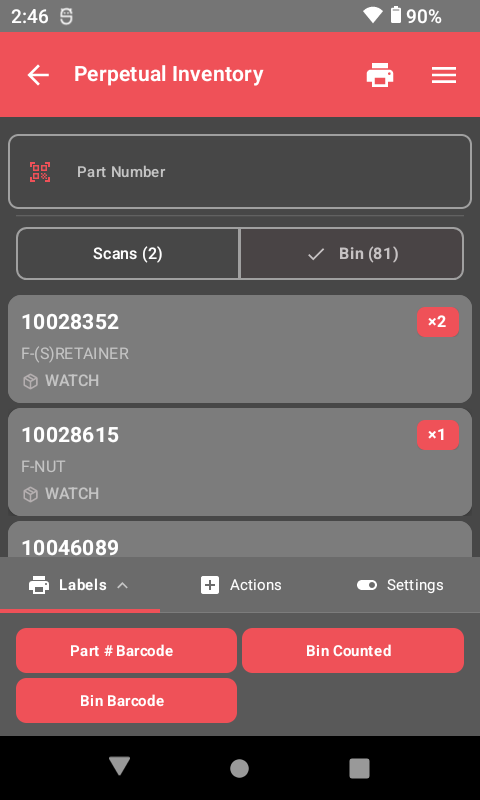 Cycle count bin contents